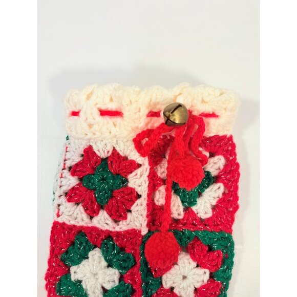 White Granny Square Christmas Stocking 13 Retro Handmade |Vintage Handmade - Picture 5 of 14